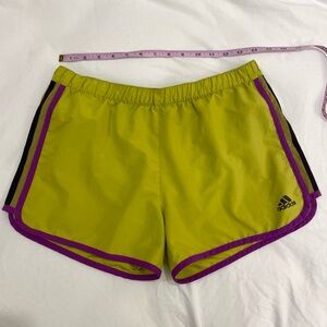 adidas climalite athletic shorts chartreuse and purple